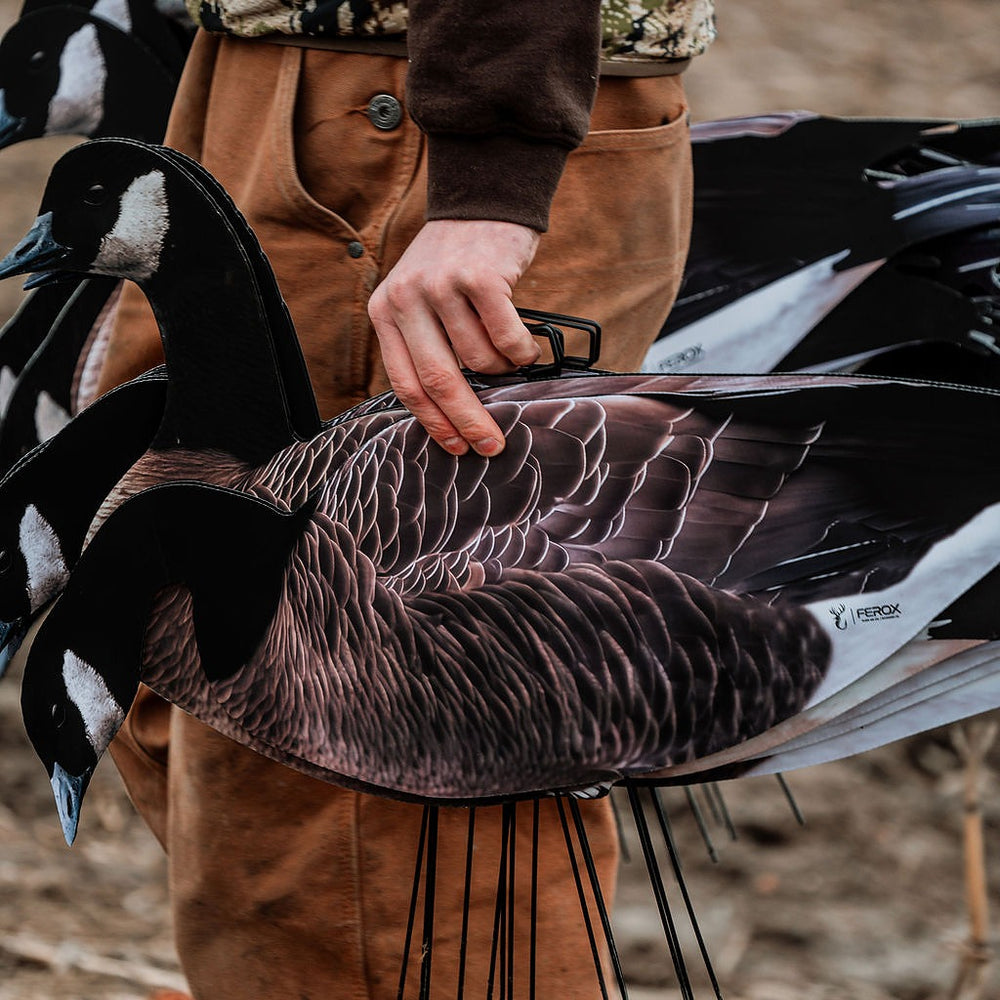 FEROX Flyway Series - Head Flocked Canada Goose Silhouette Decoys – 60 Pack & Classic Khaki Bag